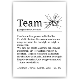 Team Definition personalisiertes Poster Mitarbeiter Geschenk Kollegen