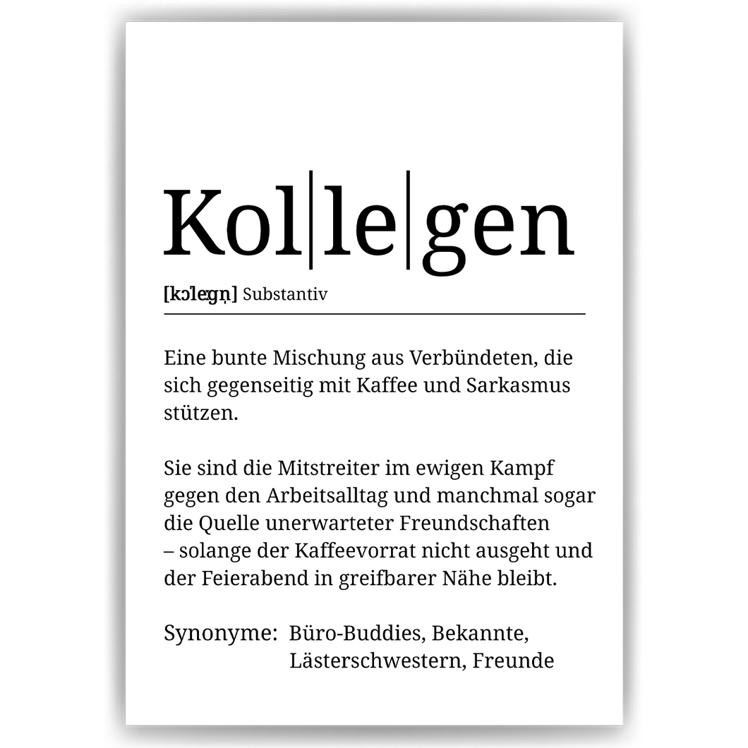 Kollegen Definition Poster Mitarbeiter Geschenk Team Kollegen