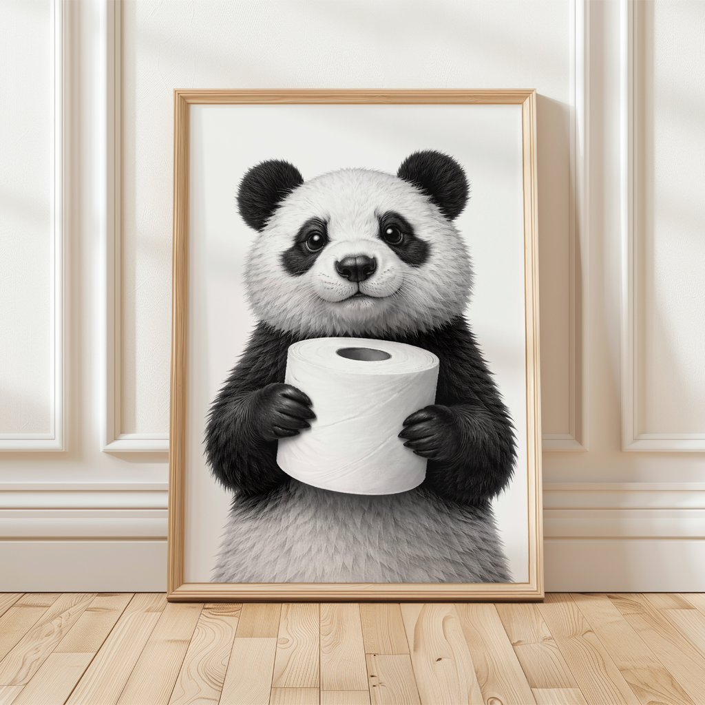 Lustiges Badezimmer Poster Panda mit Klopapier Humorvolle Wanddeko für Toilette, Gäste-WC, Badezimmer Deko WC Humor Tiere witziger Panda