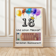 Laden Sie das Bild in den Galerie-Viewer, Geldgeschenk 18. Geburtstag Jungen Mädchen Lustiges Geburtstagsgeschenk Witzige Geschenkidee Geld verschenken Sohn Tochter 18 Jahre Geschenk
