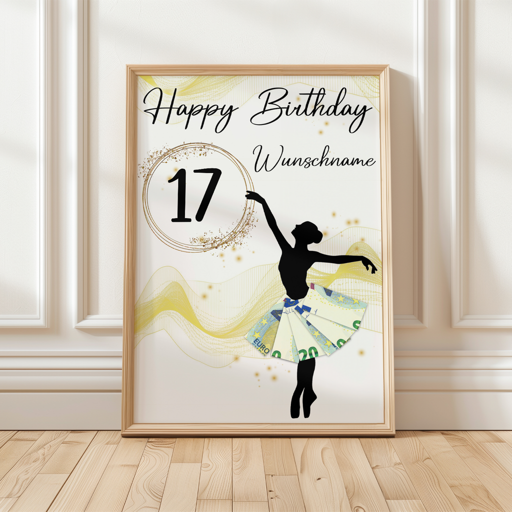 17. Geburtstag Geldgeschenk Personalisiert Frauen Freundin Geschenk Ballerina personalisierbar Geburtstagskarte Ballett