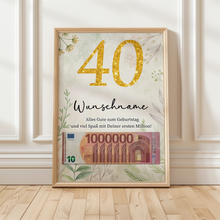 Laden Sie das Bild in den Galerie-Viewer, Personalisiertes Geldgeschenk zum 40. Geburtstag Männer Frauen Geburtstagsgeschenk Geld Geschenkidee personalisierbar

