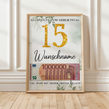Laden Sie das Bild in den Galerie-Viewer, Personalisiertes Geldgeschenk zum 15. Geburtstag Frauen Männer Geburtstagsgeschenk Geld Geschenkidee personalisierbar
