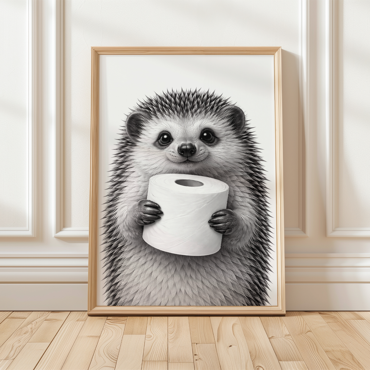 Lustiges Badezimmer Poster Igel mit Klopapier Humorvolle Wanddeko für Toilette, Gäste-WC, Badezimmer Deko WC Humor Tiere witziger Igel