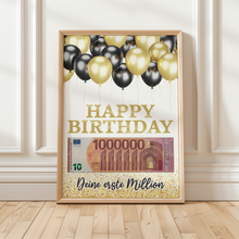 Laden Sie das Bild in den Galerie-Viewer, Geldgeschenk zum Geburtstag | Deine erste Million | Lustiges Geburtstagsgeschenk Mann Frau Witzige Geschenkidee Geld kreativ verschenken Happy Birthday Luftballon

