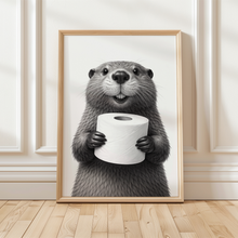 Laden Sie das Bild in den Galerie-Viewer, Lustiges Badezimmer Poster Biber mit Klopapier Humorvolle Wanddeko für Toilette, Gäste-WC, Badezimmer Deko WC Humor Tiere witziger Biber
