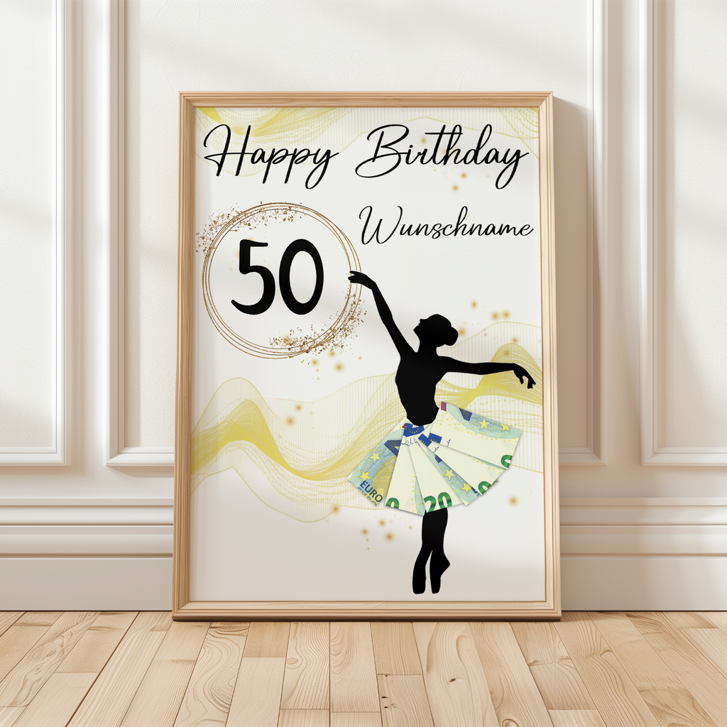 50. Geburtstag Geldgeschenk Personalisiert Frauen Freundin Geschenk Ballerina personalisierbar Geburtstagskarte Ballett