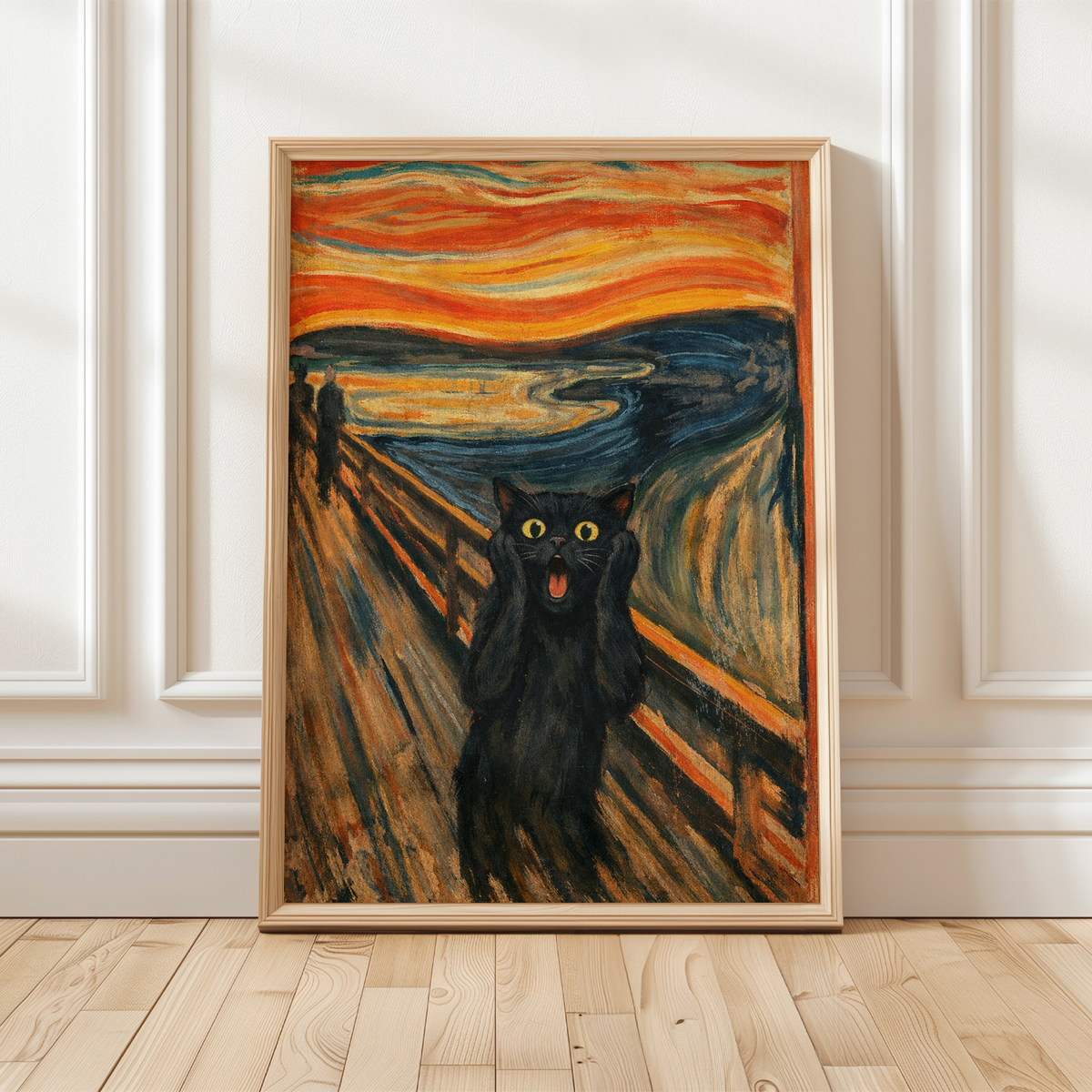 Katze Der Schrei Poster – Lustiges Katzen Wandposter als Kunst Parodie, Humorvolle Wanddeko im Stil von Der Schrei, Geschenk für Katzenliebhaber