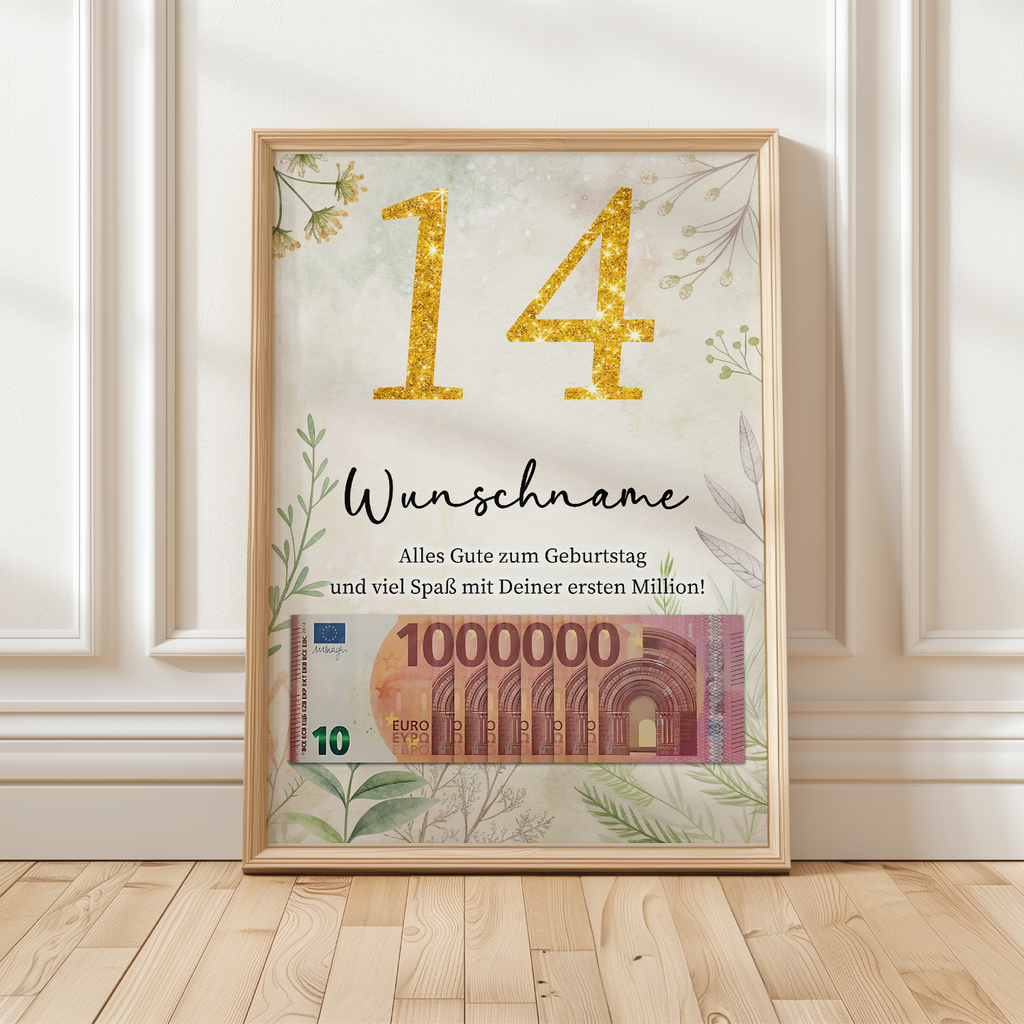 Personalisiertes Geldgeschenk zum 14. Geburtstag Männer Frauen Geburtstagsgeschenk Geld Geschenkidee personalisierbar