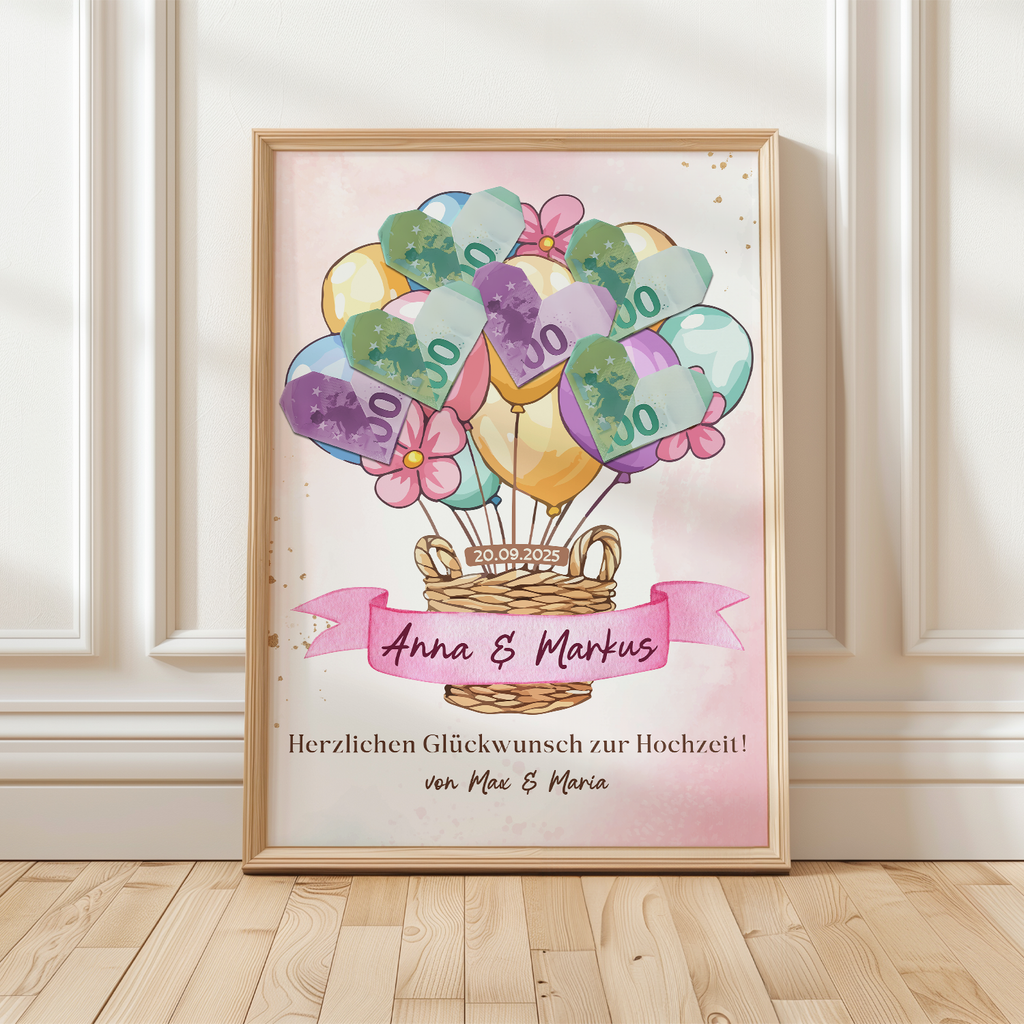 Personalisiertes Geldgeschenk zur Hochzeit Heißluftballon Hochzeitsgeschenk personalisierbar Brautpaar