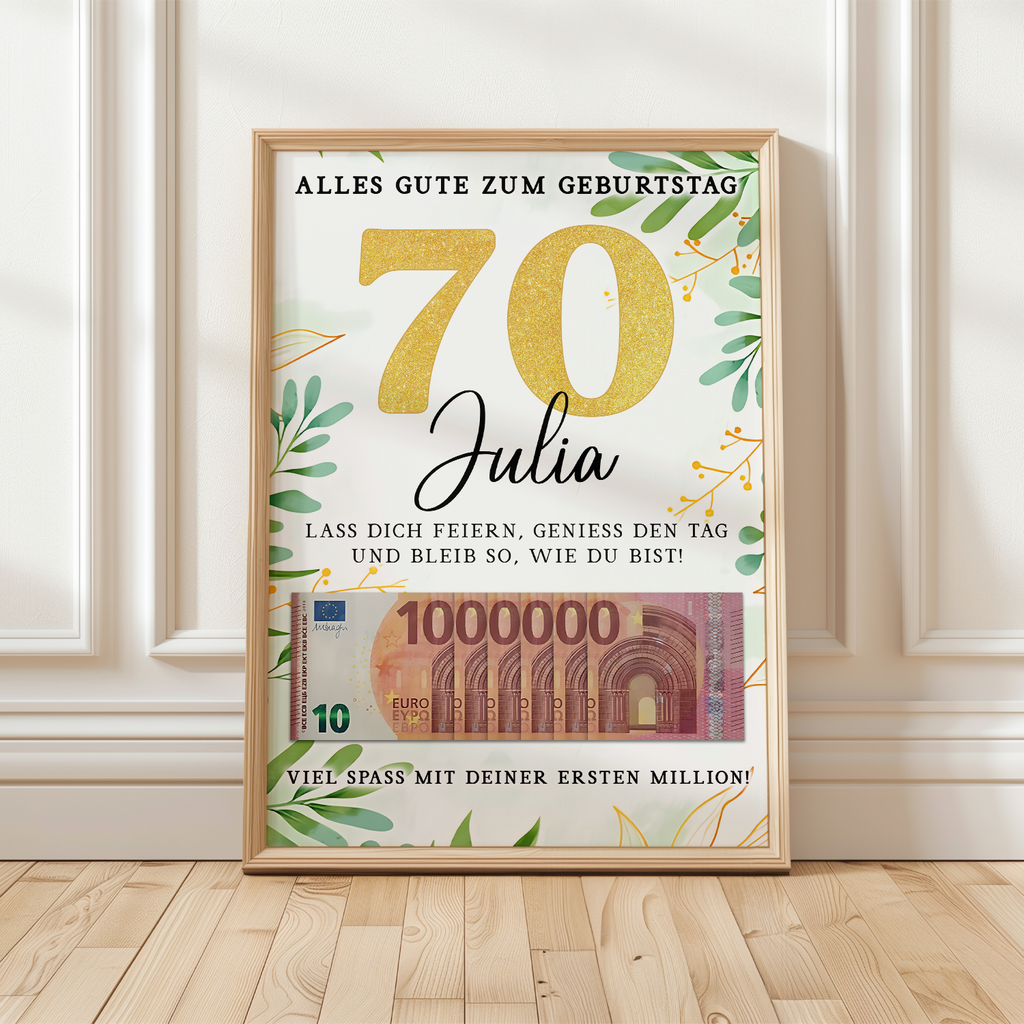 Personalisiertes Geldgeschenk zum 70. Geburtstag Geld Geschenkidee personalisierbar Geburtstagskarte