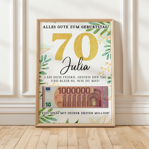 Personalisiertes Geldgeschenk zum 70. Geburtstag Geld Geschenkidee personalisierbar Geburtstagskarte