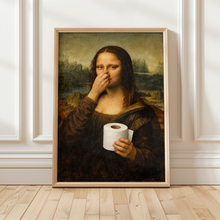 Laden Sie das Bild in den Galerie-Viewer, Lustiges Badezimmer Poster Mona Lisa mit Klopapier Nase zu Humorvolle Wanddeko für Toilette, Gäste-WC, Badezimmer Deko WC Humor Mona Lisa witzig
