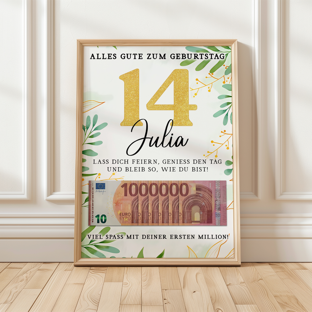 Personalisiertes Geldgeschenk zum 14. Geburtstag Geld Geschenkidee personalisierbar Geburtstagskarte