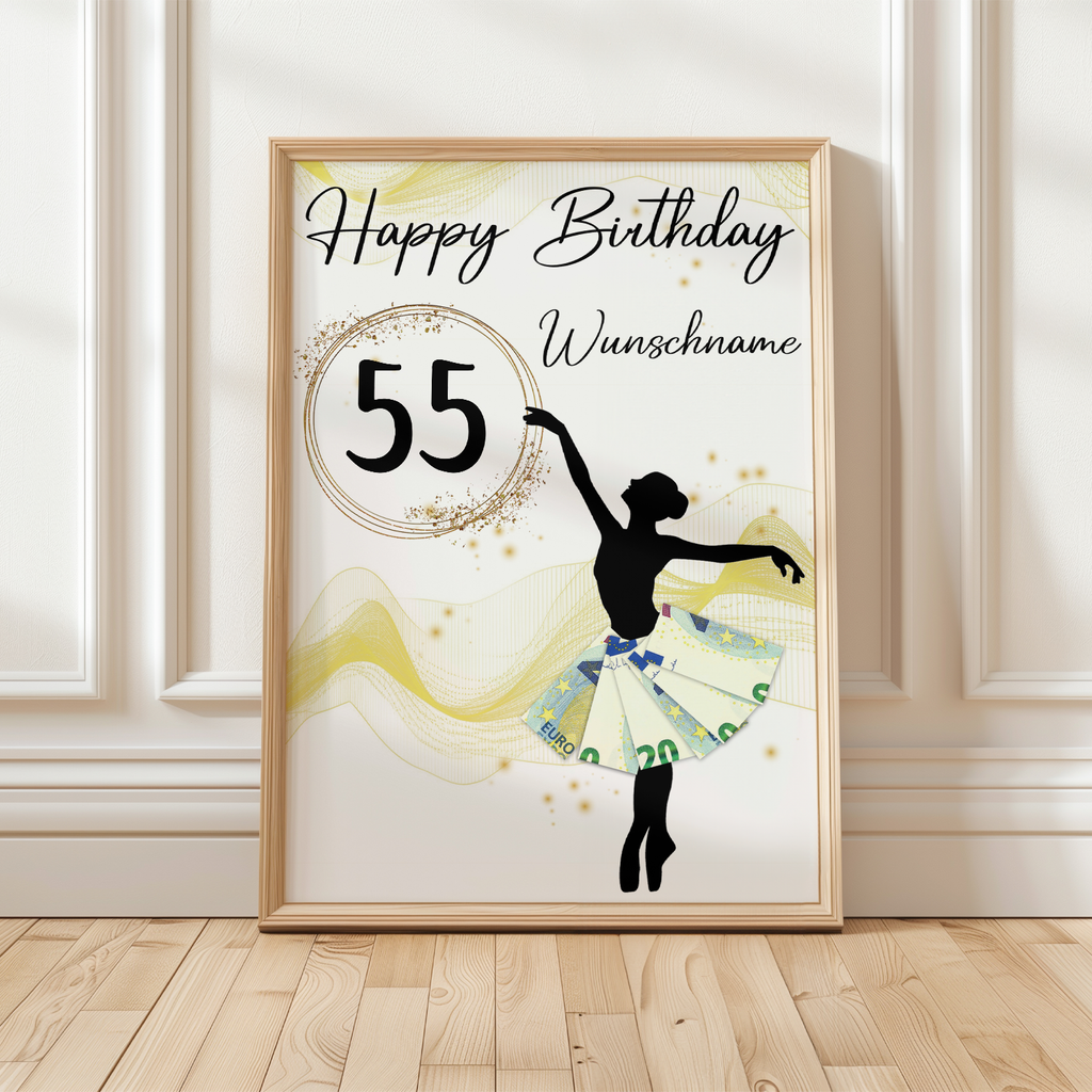 55. Geburtstag Geldgeschenk Personalisiert Frauen Freundin Geschenk Ballerina personalisierbar Geburtstagskarte Ballett