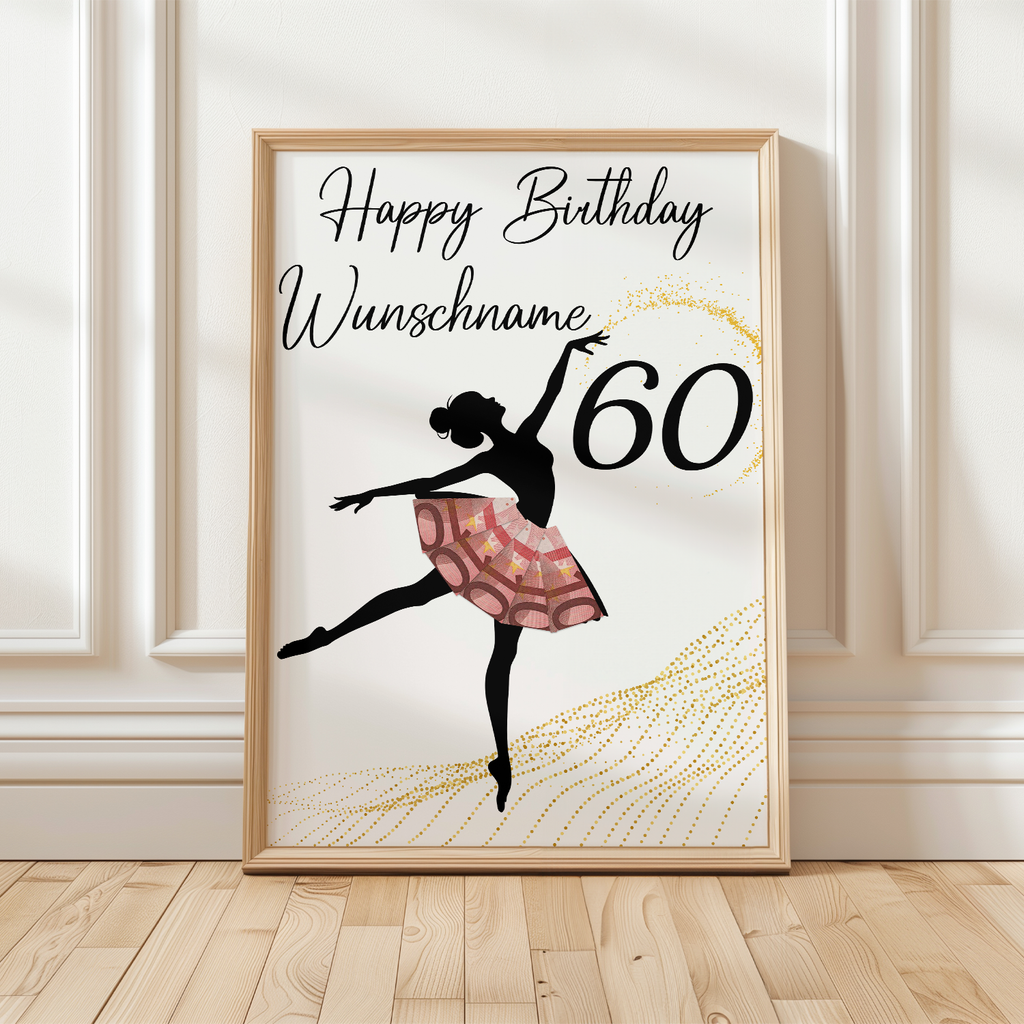 60. Geburtstag Geldgeschenk Personalisiert Frauen Freundin Geld Ballerina Geburtstagskarte Ballett
