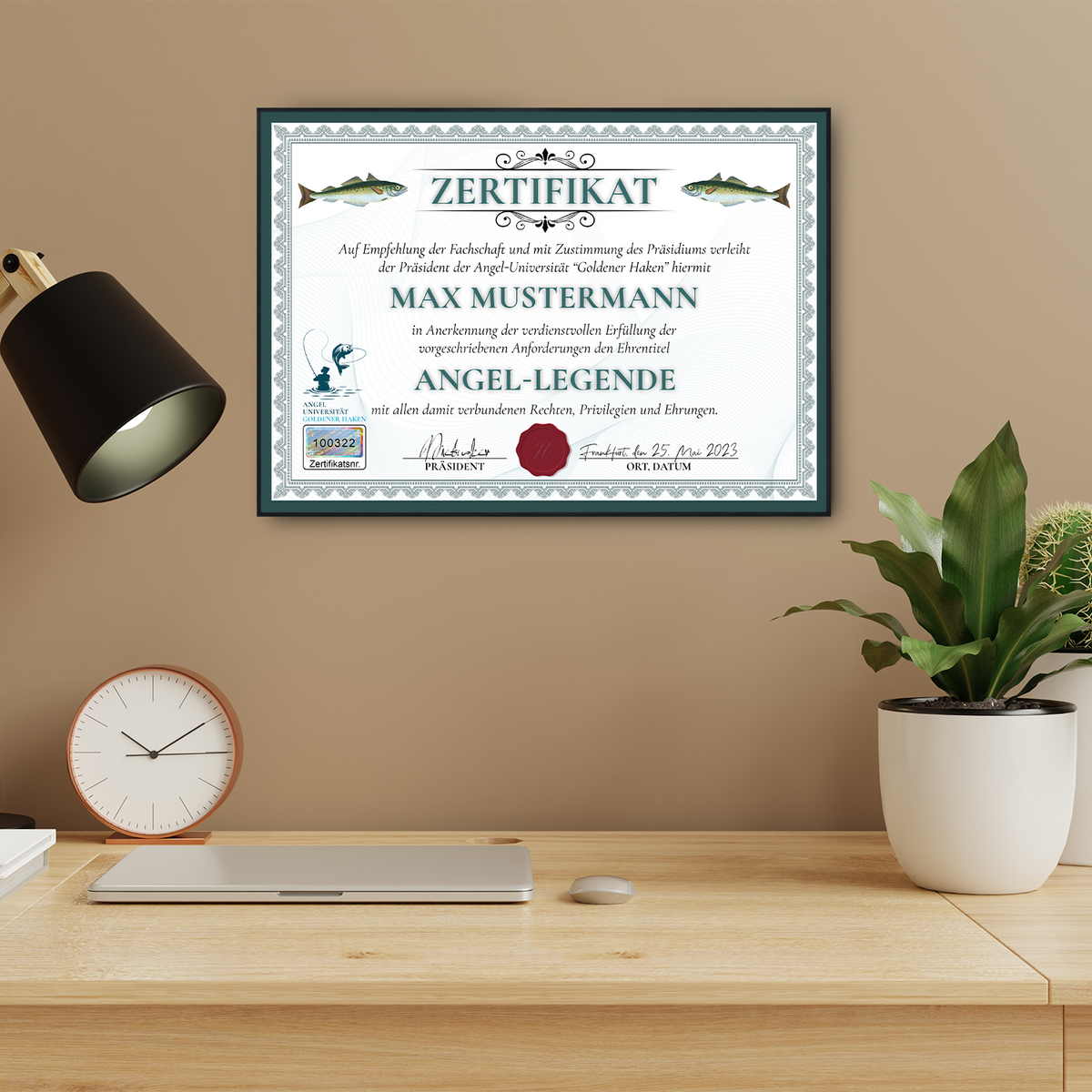 Lustiges Angler Geschenk personalisiert Geburtstag Poster Zertifikat Angler Geschenkidee
