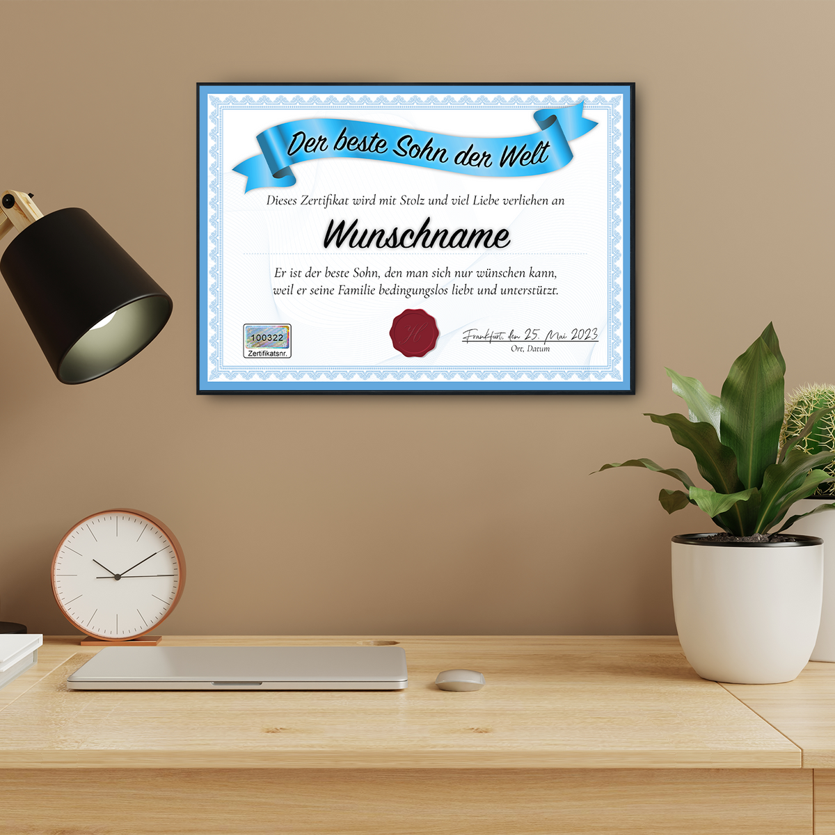 Bester Sohn Geschenk personalisiert Geburtstag Poster Zertifikat Urkunde Sohn personalisierte Geschenkidee