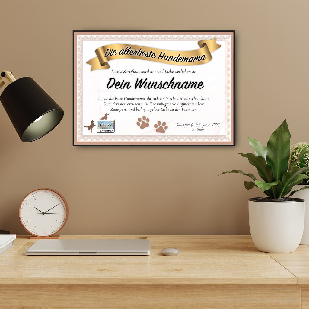 Hundemama Geschenk personalisiert Poster Zertifikat Hundeliebhaber Urkunde Hundemama Geschenk personalisiert Hundebesitzer