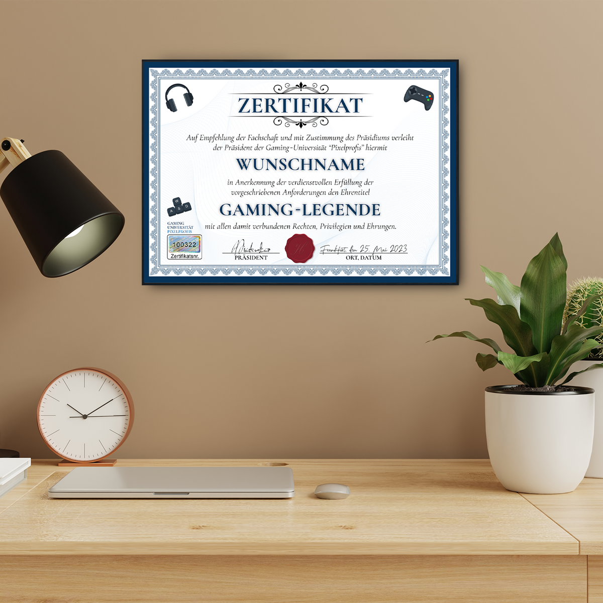 Lustiges Gamer Geschenk personalisiert Geburtstag Zocker Poster Zertifikat Gaming Geschenkidee für Zocker