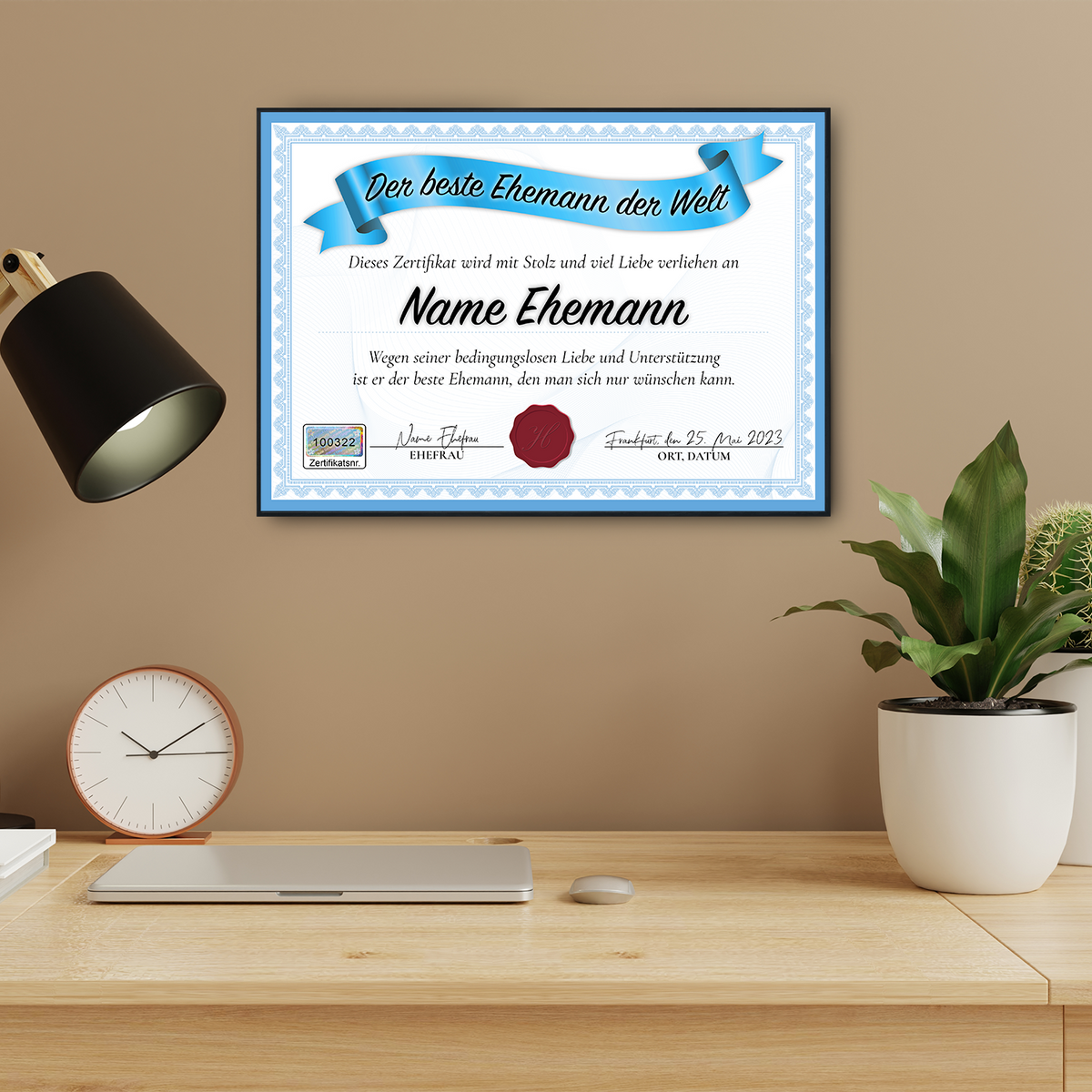 Bester Ehemann Geschenk personalisiert Geburtstag Poster Zertifikat Urkunde Ehemann personalisierte Geschenkidee Valentinstag Weihnachten