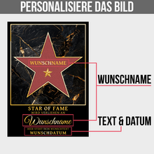 Laden Sie das Bild in den Galerie-Viewer, Personalisiertes Star of Fame Poster – Hollywood Stern mit Name – Wunschtext &amp; Datum – Geschenkidee Geburtstag, Jubiläum, Auszeichnung
