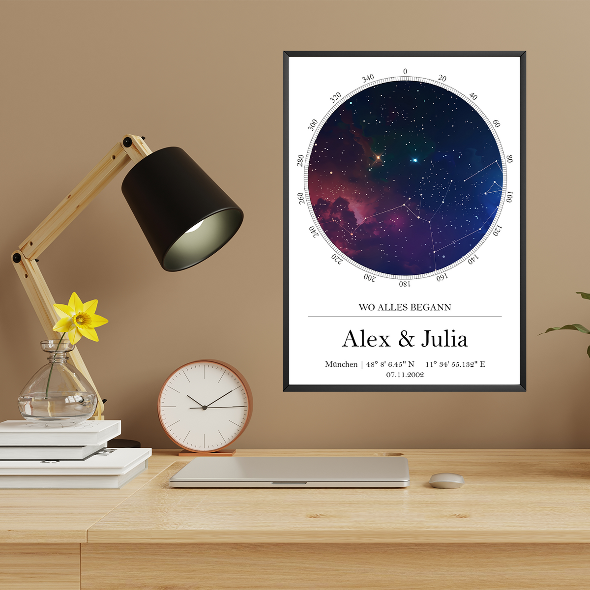 Personalisierte Sternenhimmel Poster – Sternkarte mit Datum & Ort Koordinaten – Wo alles begann Geschenk für Paare, Hochzeit, Jahrestag, Liebe Sternbilder Astronomie Hochzeitstag