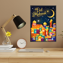 Laden Sie das Bild in den Galerie-Viewer, Eid Mubarak Poster – Orientalisches Wandbild mit Mond &amp; Sternen – Festliche Dekoration zum Zuckerfest
