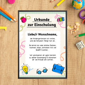Personalisierte Urkunde zur Einschulung Schulkind Geschenkidee Schulanfang
