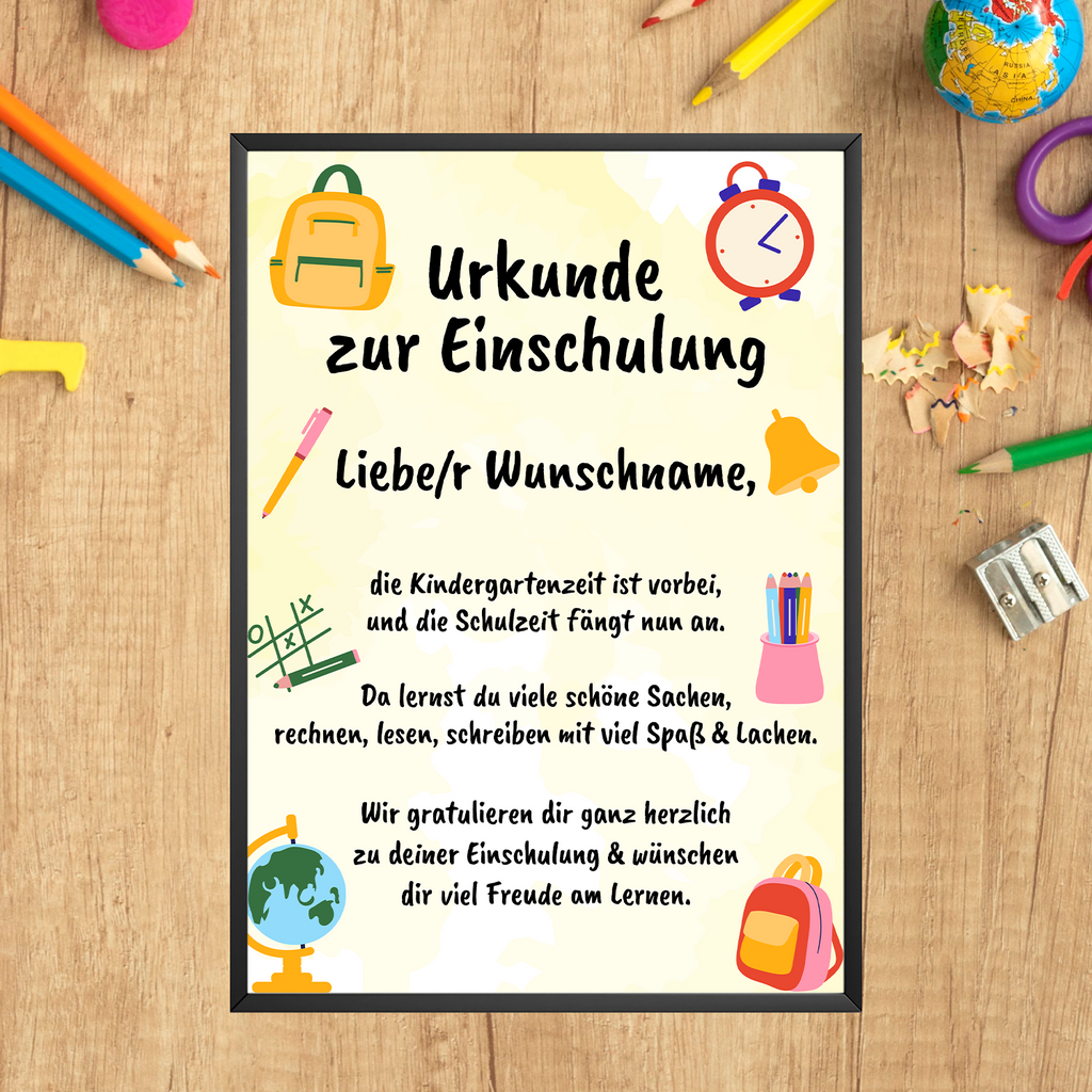 Personalisierte Urkunde zur Einschulung Schulkind Geschenkidee zum Schulanfang