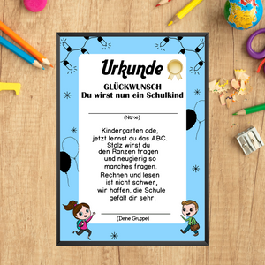 Urkunde zur Einschulung Schulkind Geschenkidee zum Schulanfang Kindergarten