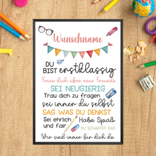 Laden Sie das Bild in den Galerie-Viewer, Personalisiertes Geschenk zum Schulanfang Affirmation Motivation Schulkind
