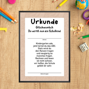 Urkunde zur Einschulung Schulkind Geschenkidee zum Schulanfang Kindergarten