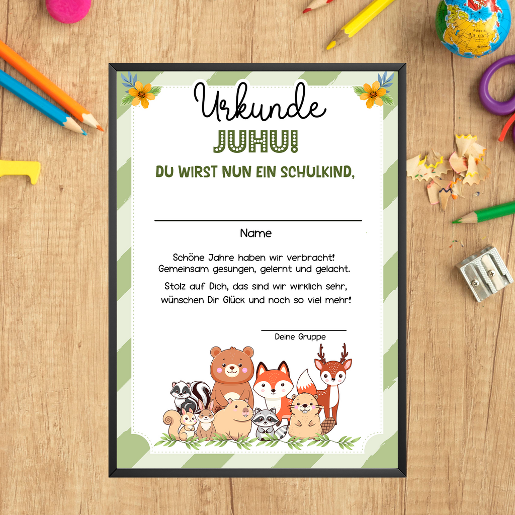 Urkunde zur Einschulung Kindergartenabschied Geschenkidee zum Schulanfang