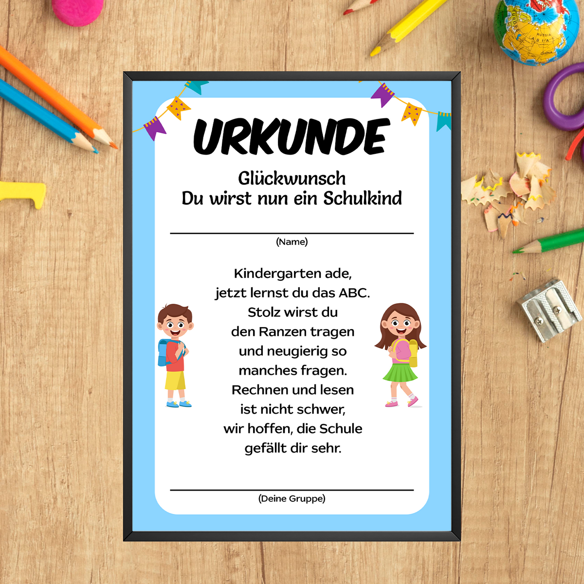 Schulkind Urkunde zur Einschulung Geschenkidee zum Schulanfang Kindergarten