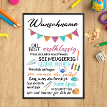 Laden Sie das Bild in den Galerie-Viewer, Personalisiertes Geschenk Schulanfang Affirmation Motivation Schulkind
