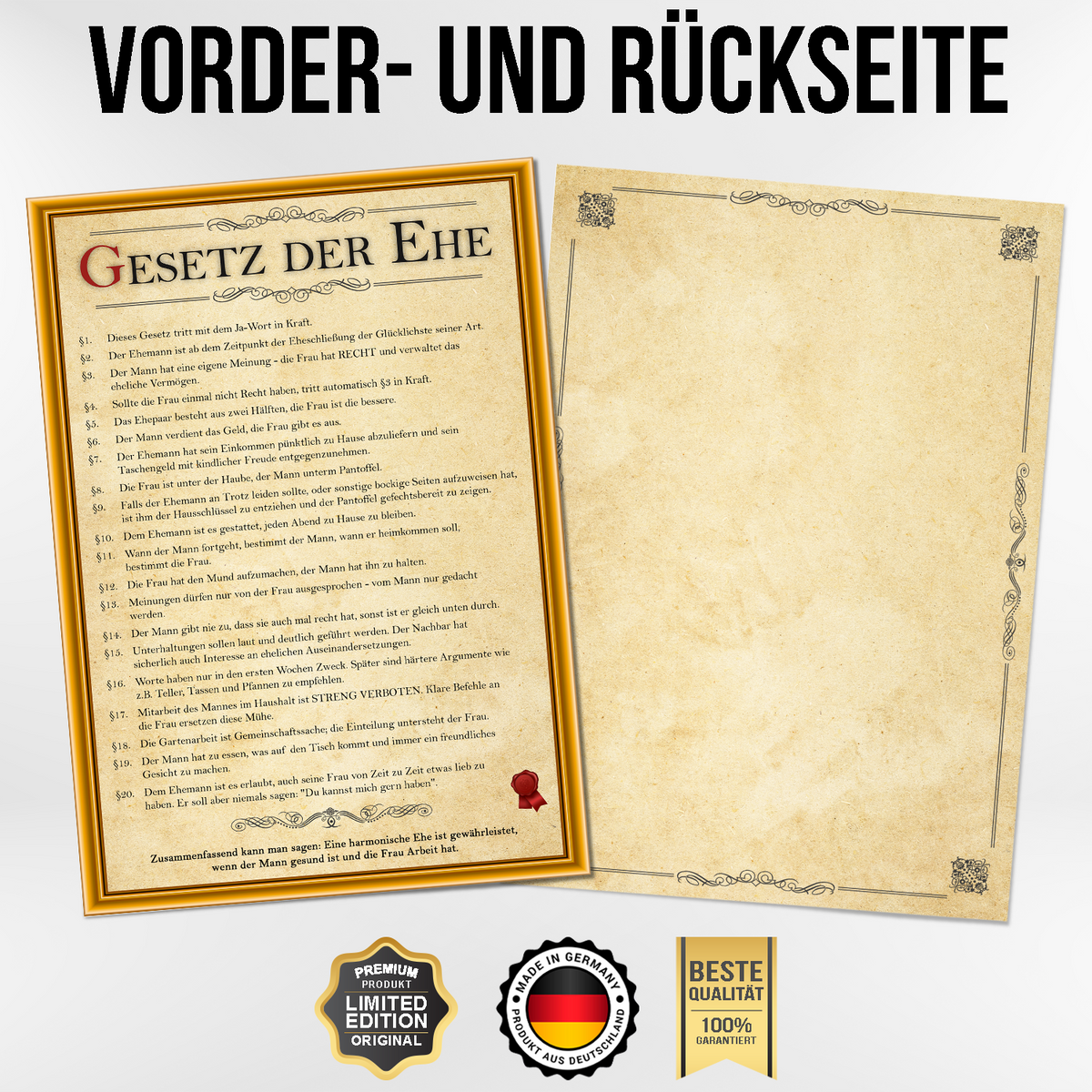 Hochzeitsgeschenk Ehegesetz Poster lustiges Geschenk zur Hochzeit Karte Ehepaar Geschenkidee zum Hochzeitstag Urkunde