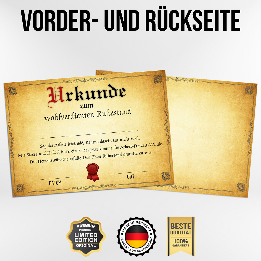 Ruhestand Urkunde Personalisiertes Geschenk zur Rente Abschiedsgeschenk Rentner