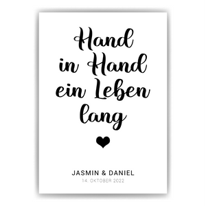 Hand in Hand ein Leben lang - Personalisiertes Partner Poster mit Namen & Datum Jahrestag Valentinstag