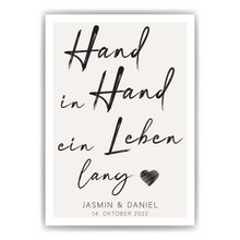 Laden Sie das Bild in den Galerie-Viewer, Hand in Hand ein Leben lang - Personalisiertes Partner Poster mit Namen &amp; Datum | Jahrestag Geschenk zur Hochzeit Poster
