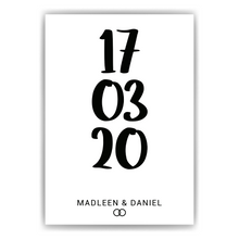 Laden Sie das Bild in den Galerie-Viewer, Jahrestag Poster Personalisiert Datum Namen | Partner Geschenk zur Hochzeit
