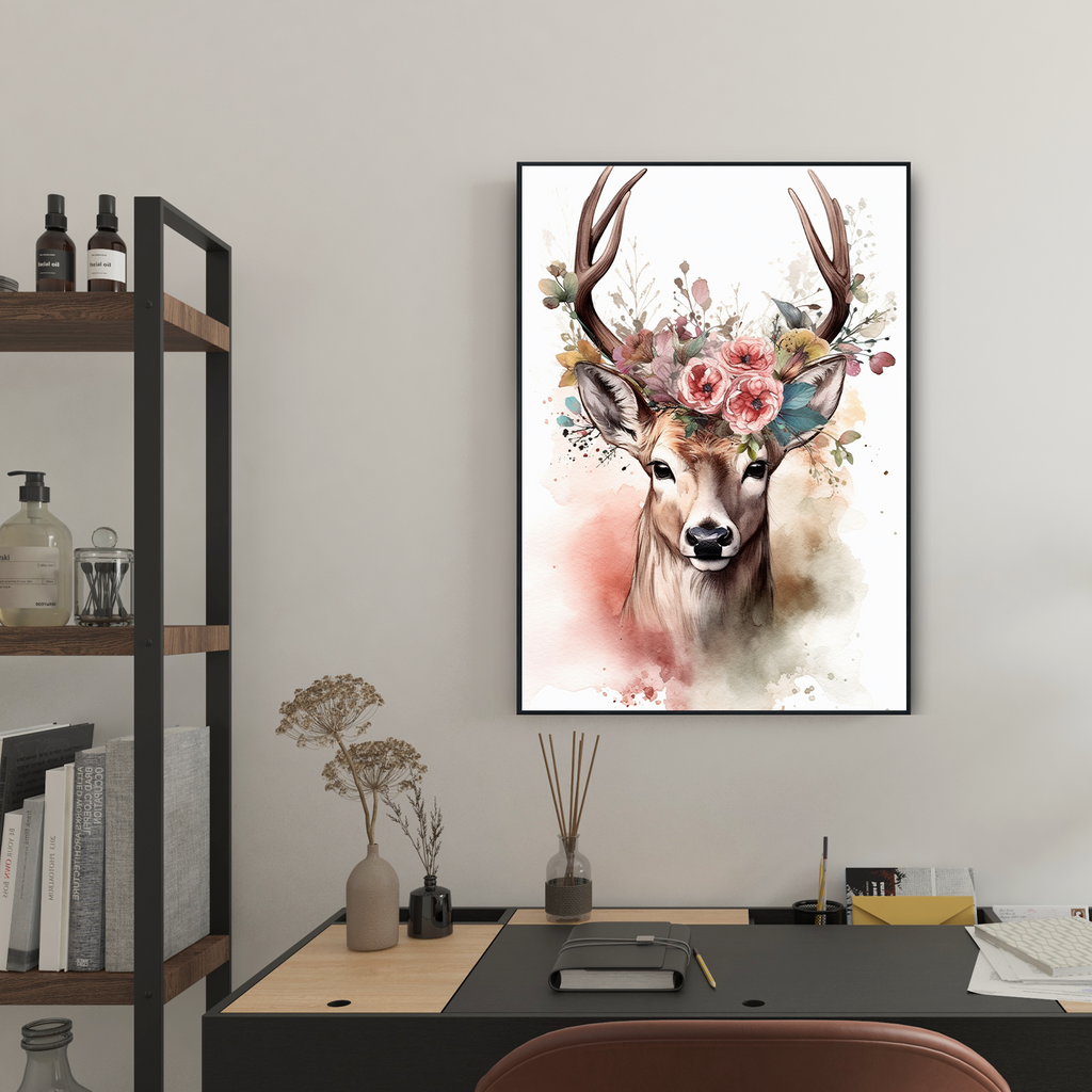 Hirsch Wandbild Bunte Blumen Wanddeko Kunstdruck Natur Hirsch Wandposter Wohnzimmer Schlafzimmer