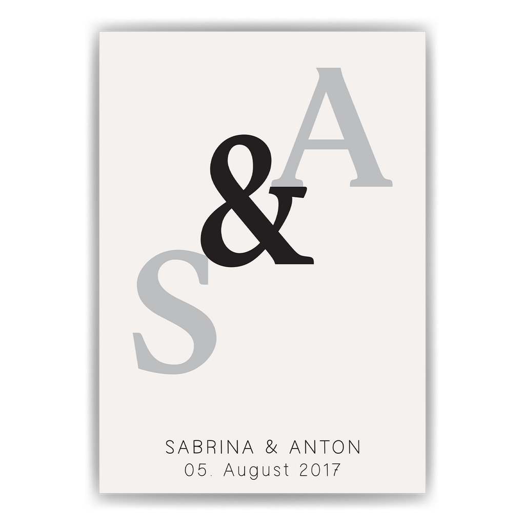 Initialen Partner Poster Personalisiert mit Datum & Namen Jahrestag Geschenk zur Hochzeit Poster für Paare Verlobte