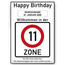 Laden Sie das Bild in den Galerie-Viewer, 11. Geburtstag Geschenk personalisiert Verkehrszeichen Deko Geburtstagsgeschenk Happy Birthday Geburtstagskarte
