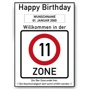 11. Geburtstag Geschenk personalisiert Verkehrszeichen Deko Geburtstagsgeschenk Happy Birthday Geburtstagskarte