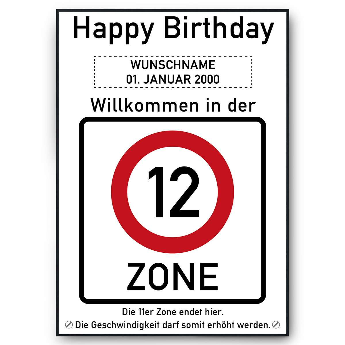 12. Geburtstag Geschenk personalisiert Verkehrszeichen Deko Geburtstagsgeschenk Happy Birthday Geburtstagskarte