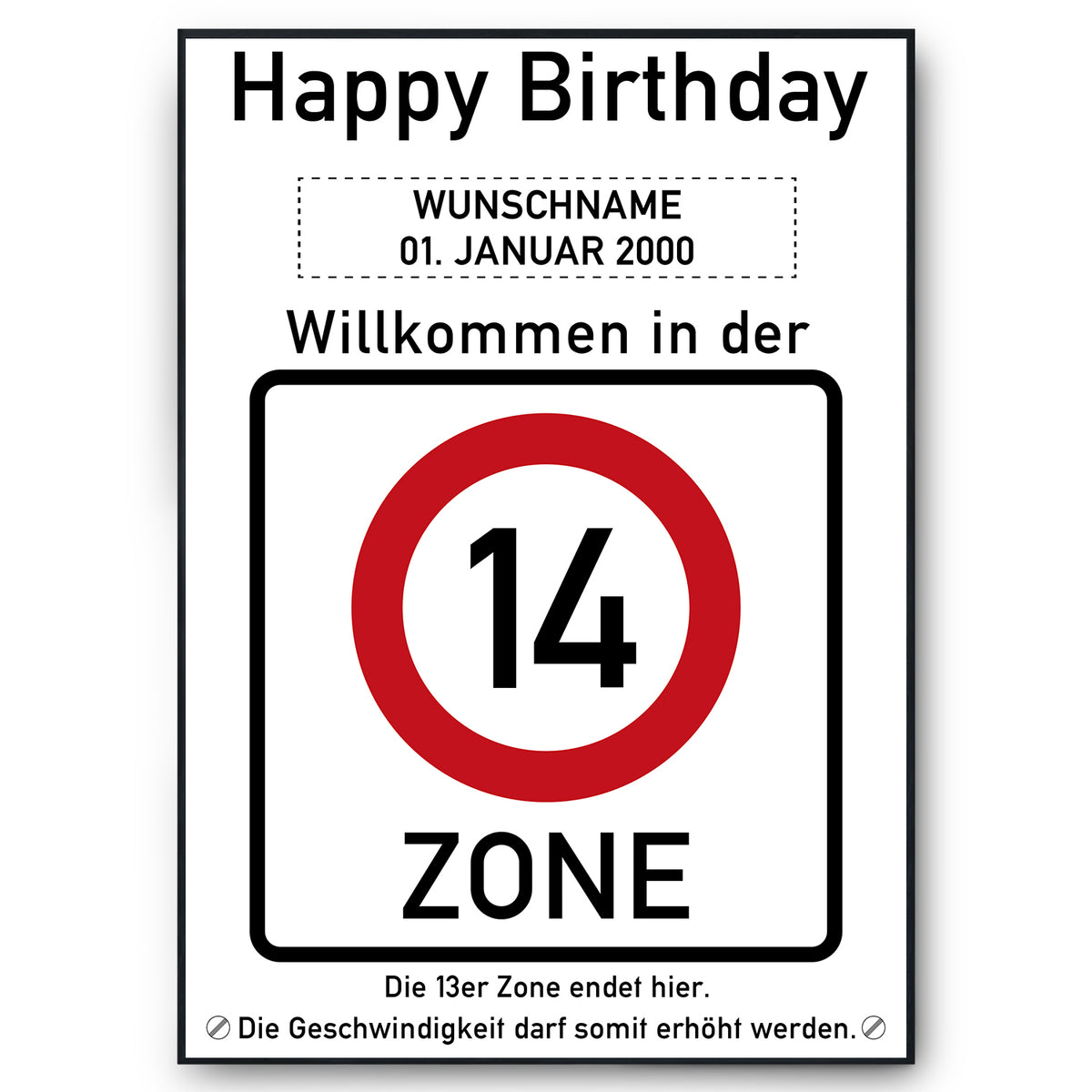 14. Geburtstag Geschenk personalisiert Verkehrszeichen Deko Geburtstagsgeschenk Happy Birthday Geburtstagskarte