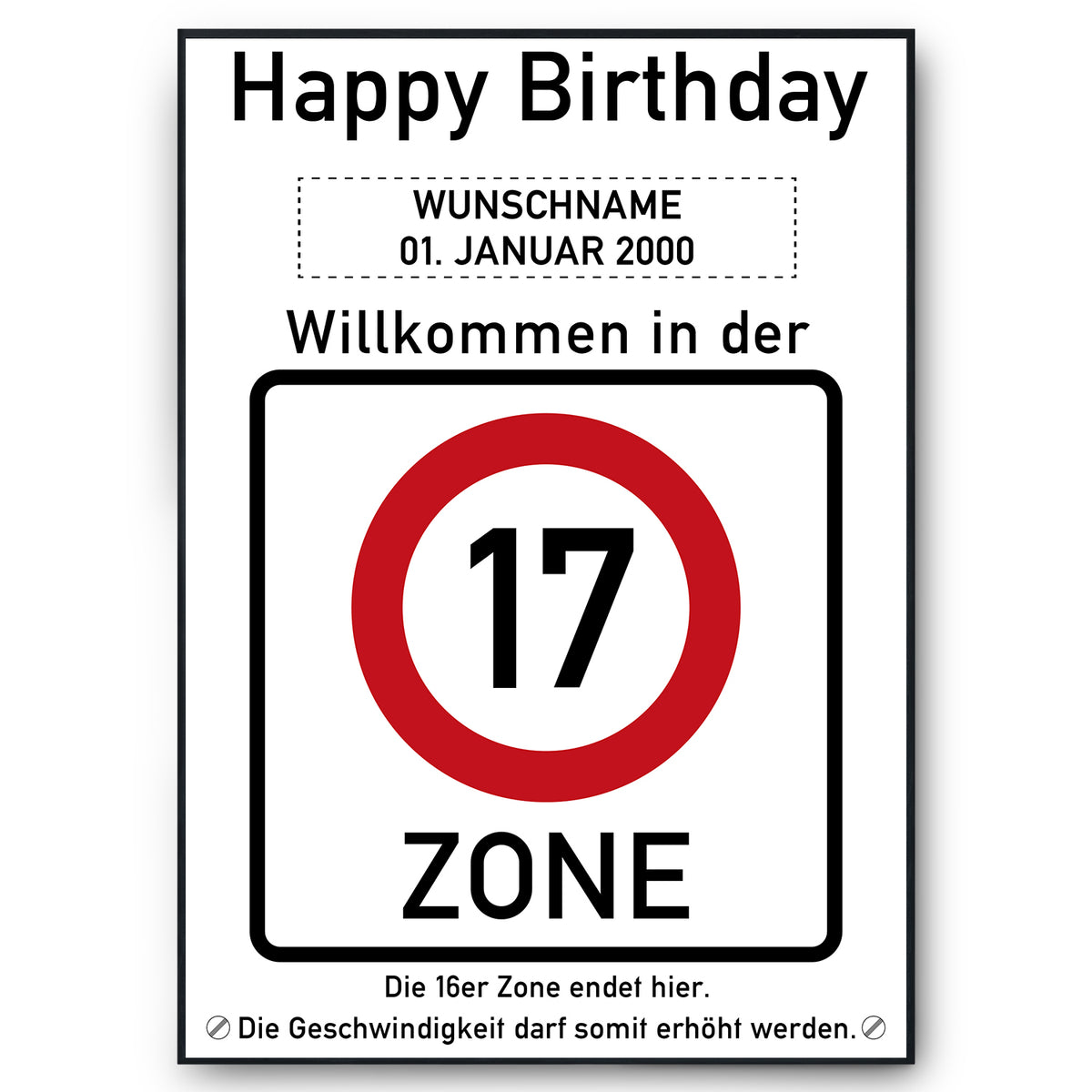 17. Geburtstag Geschenk personalisiert Verkehrszeichen Deko Geburtstagsgeschenk Happy Birthday Geburtstagskarte