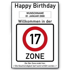 17. Geburtstag Geschenk personalisiert Verkehrszeichen Deko Geburtstagsgeschenk Happy Birthday Geburtstagskarte