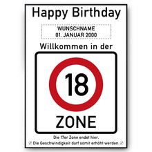 Laden Sie das Bild in den Galerie-Viewer, 18. Geburtstag Geschenk personalisiert Verkehrszeichen Deko Geburtstagsgeschenk Happy Birthday Geburtstagskarte
